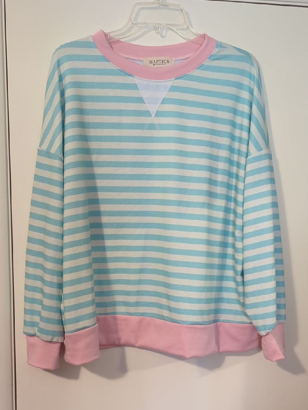Haptics Women's Mint & Pink Striped Pullover Sweatshirt